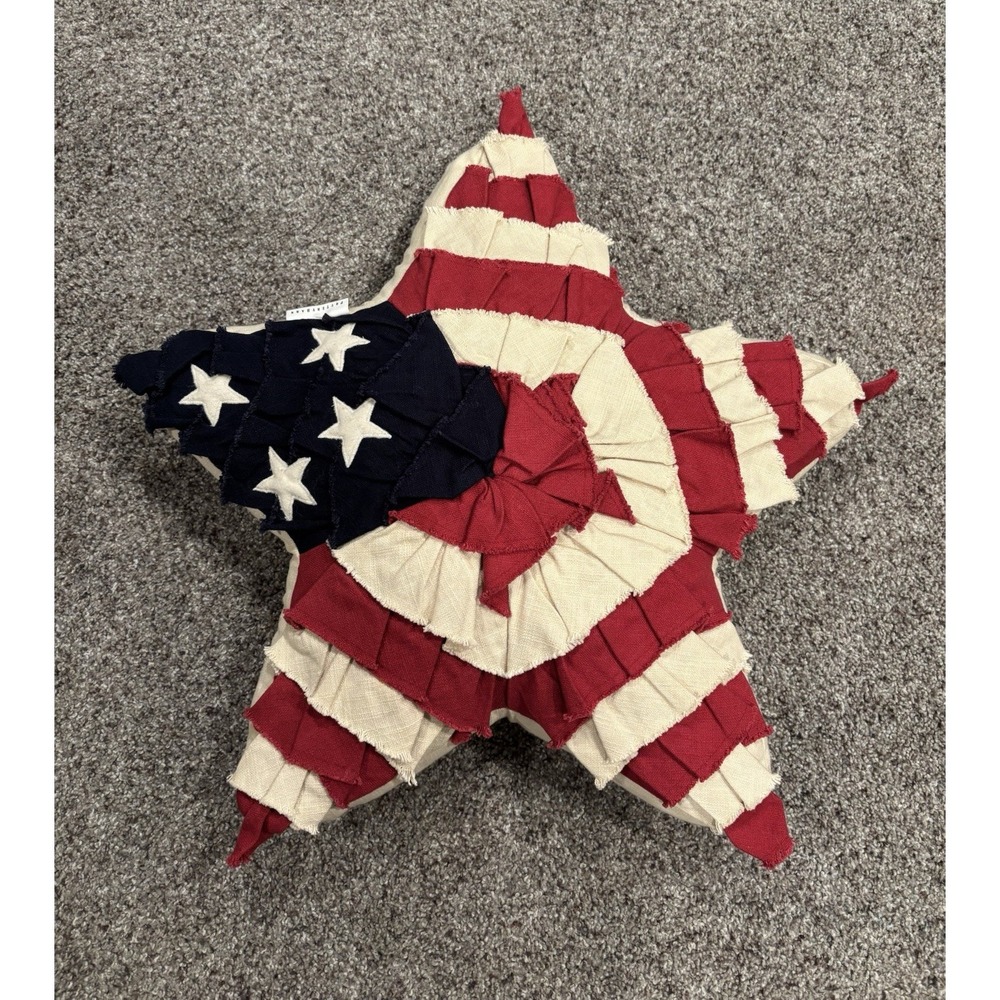 Pottery Barn Americana Ruffled Star 20" Pillow Patriotic Stars Stripes